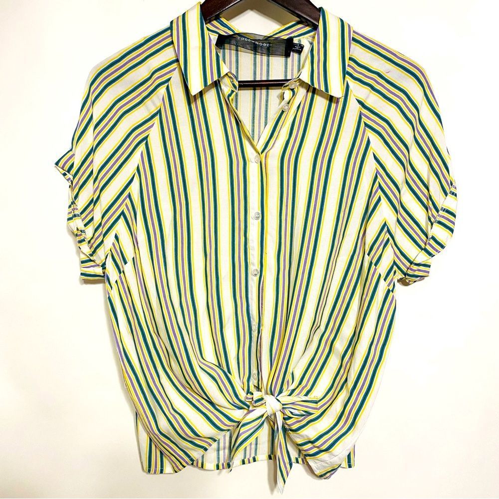 Code X Mode Womens Striped Short Sleeve Button Down Shirt Size L